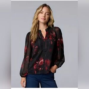 Simply Vera Vera Wang Abstract Floral 3/4 Sleeve Blouse Size Small